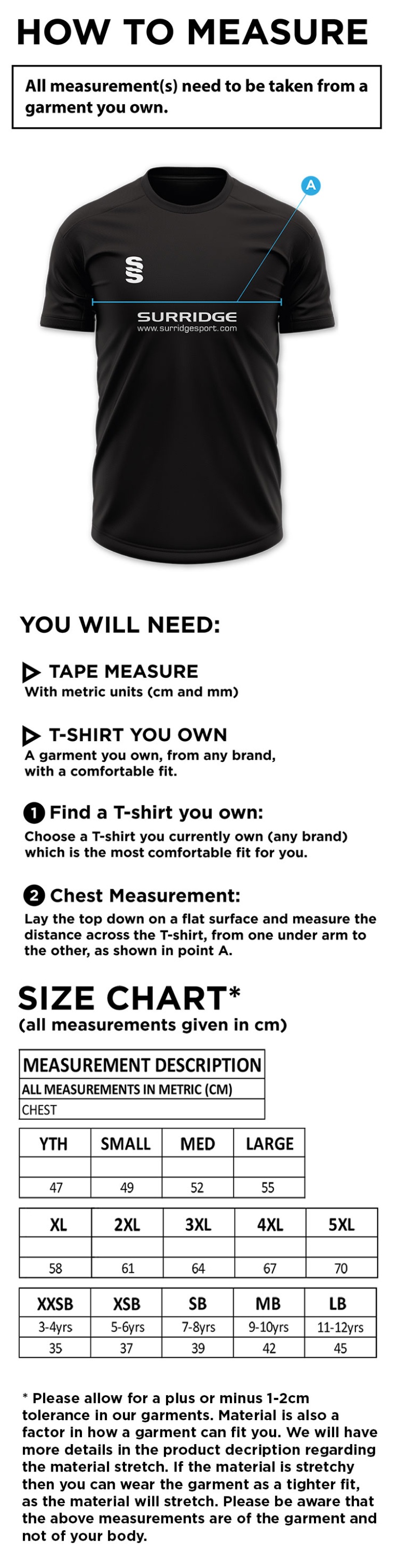 Gateshead Storm Blade Polo Shirt - Size Guide