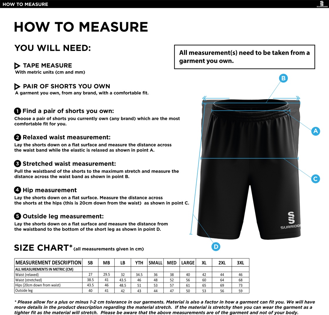 Gateshead Storm Blade Shorts - Size Guide