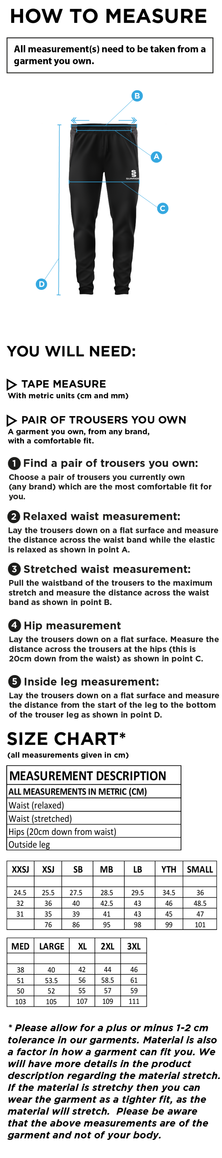 Gateshead Storm Tek Skinny Pants - Size Guide