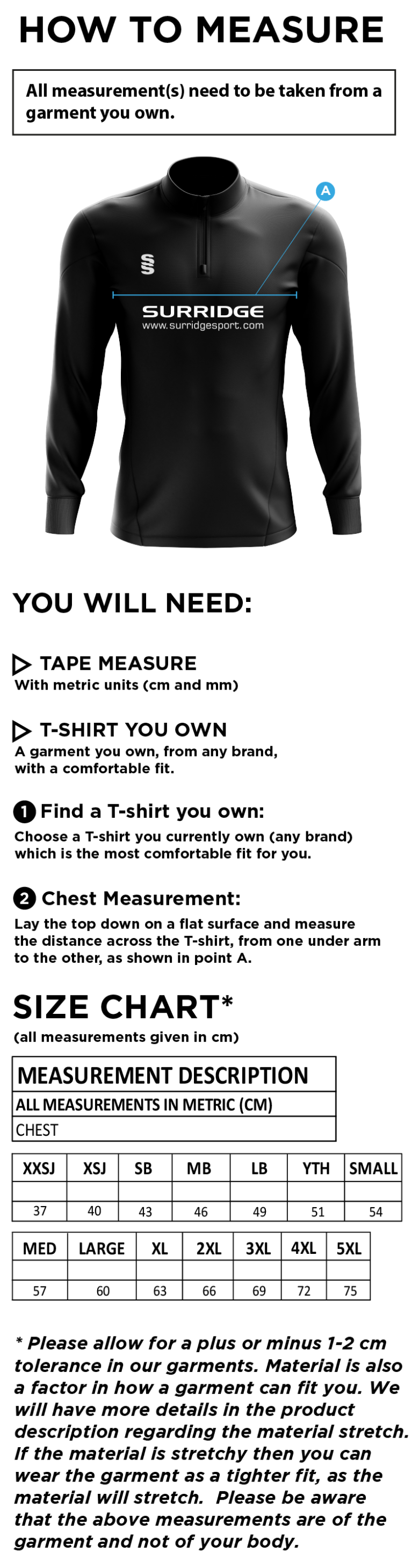 Gateshead Storm Blade Performance Top - Size Guide