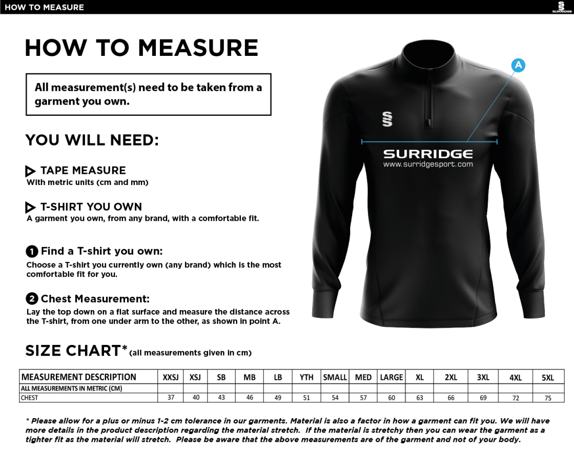 Gateshead Storm Blade Performance Top - Size Guide