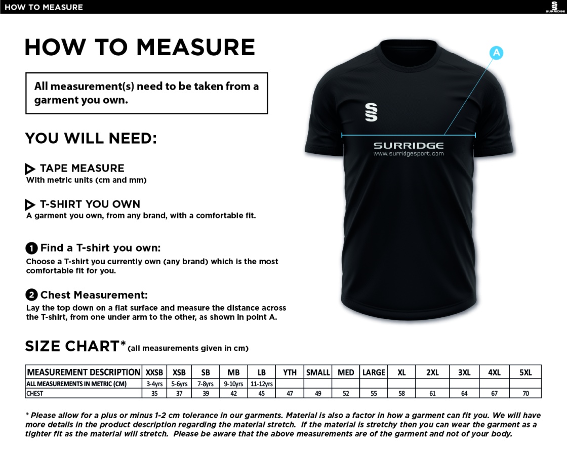 Gateshead Storm Blade Polo Shirt - Size Guide