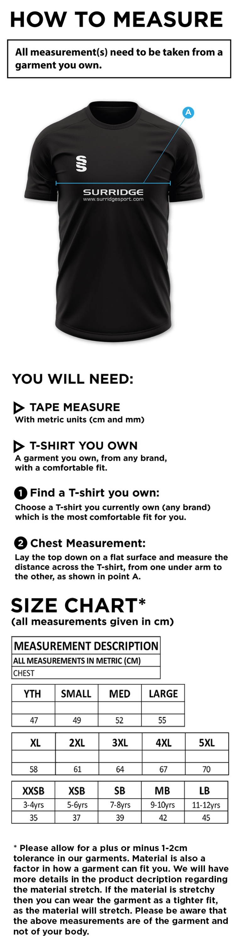 Gateshead Storm Blade Polo Shirt - Size Guide